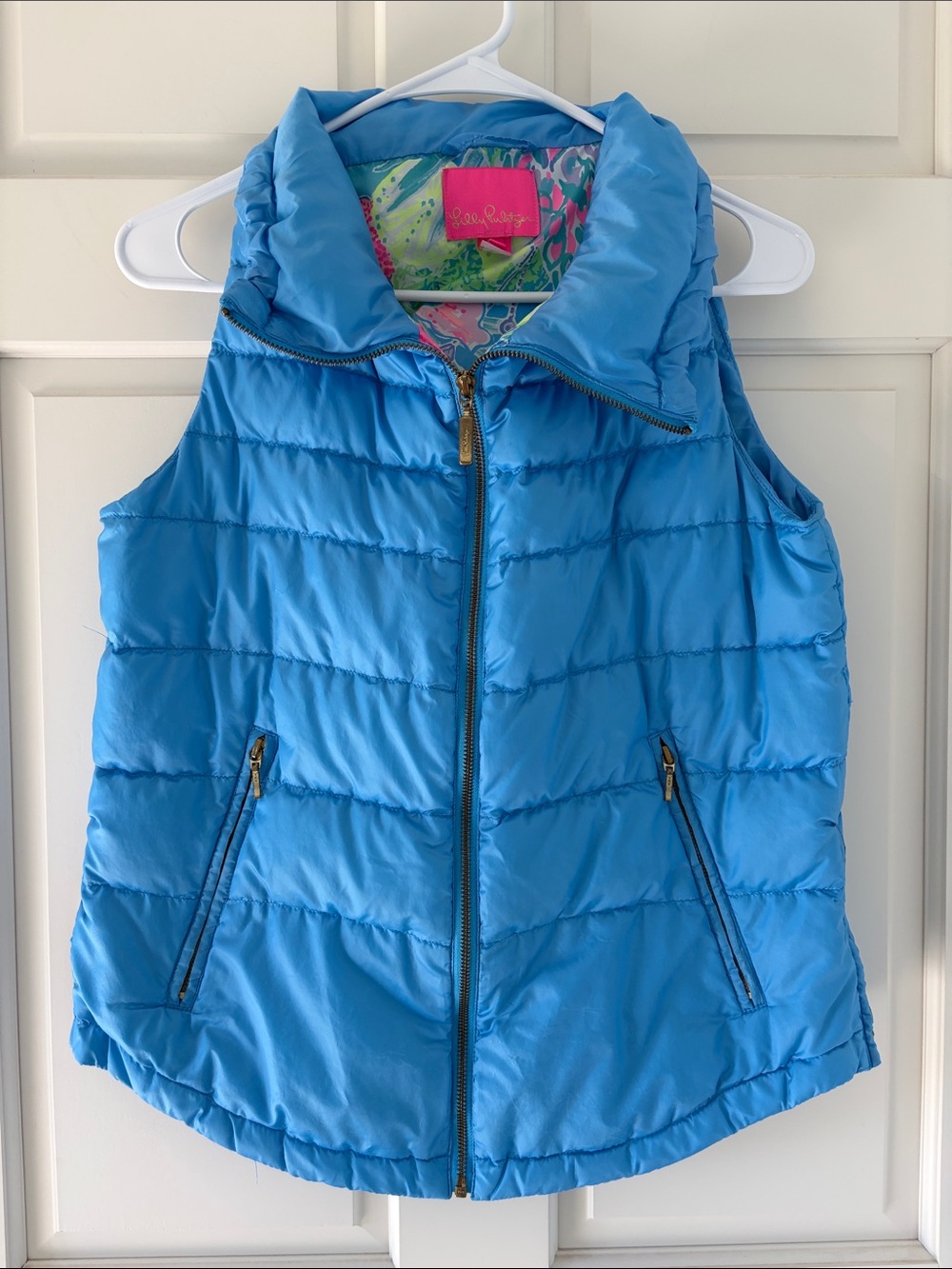 Lilly Pulitzer'Bright Blue Puffer Vest with Floral Lining